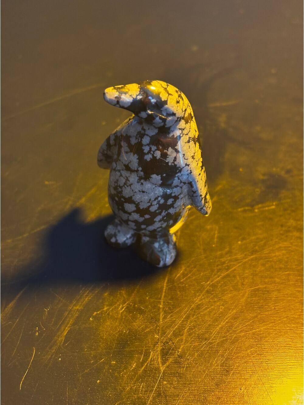 Vintage Hand Carved Snowflake Obsidian Penguin Figurine 3"